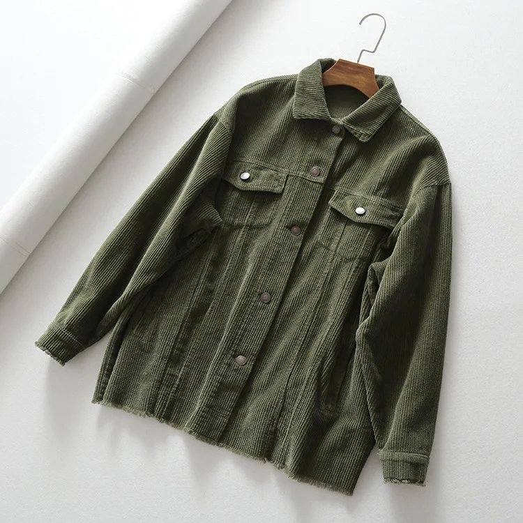 

22a06 European And American Style Autumn Clothing New Products Retro Loose Burrs Corduroy Workwear Long Sleeve Jacket Women's