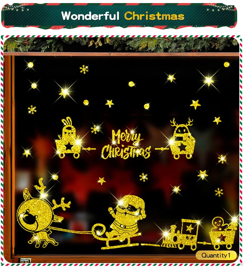 Золотая светящаяся Светоотражающая Рождественская Наклейка на стену рождественские украшения для дома, оконные стеклянные аксессуары 23 вида стеклянных наклеек
