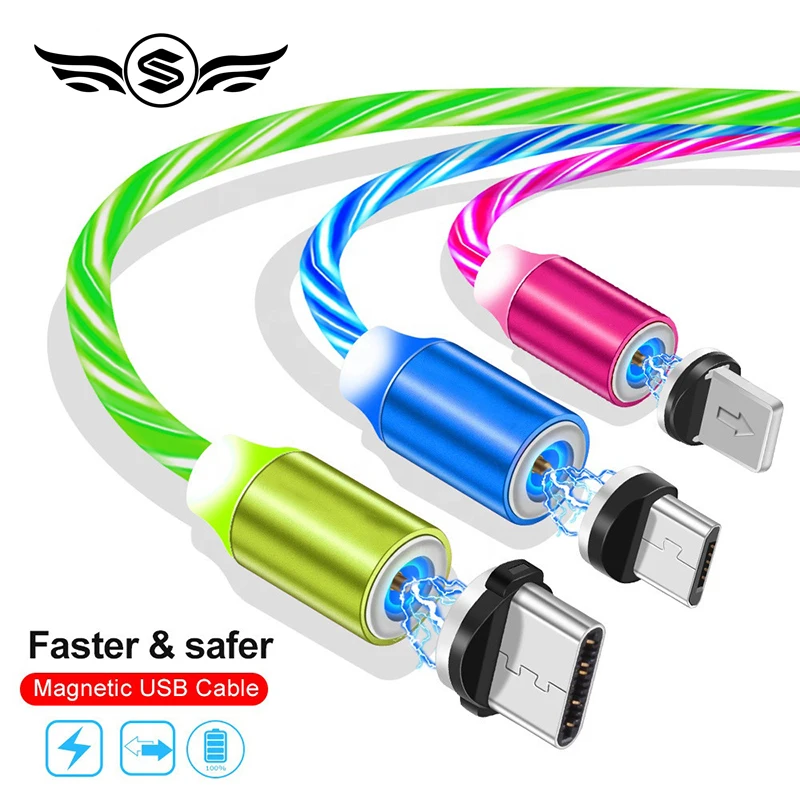 Прямая поставка магнитный кабель USB Type-C для зарядки со светодиодной подсветкой