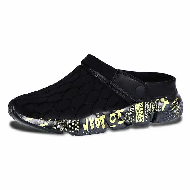 Comfort Men Shoes Casual Big Size Men's Home Slippers Fashion Mesh Soft Summer Sandals Crock Fishing Quick-drying Man Slipper B1 Black gold 7927