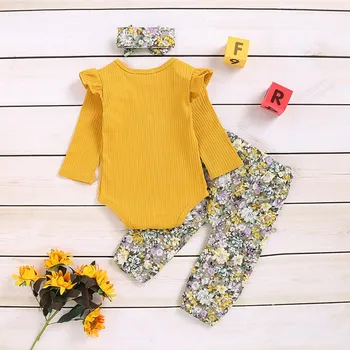 

Newborn Baby Girls Clothes 0-24M Cute Casual Cartoon Print Cotton Tops Pants Hat Hairband New Spring 4pcs Children Clothing