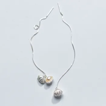 

S925 silver shell ear line female pearl long ear chain ear jewelry