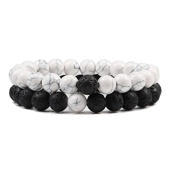 

Classic Natural Stone Bracelet Black White Men 8mm Lava Beads Diffuser Bracelets Couples Bangles Charm Strand Jewelry pulseras
