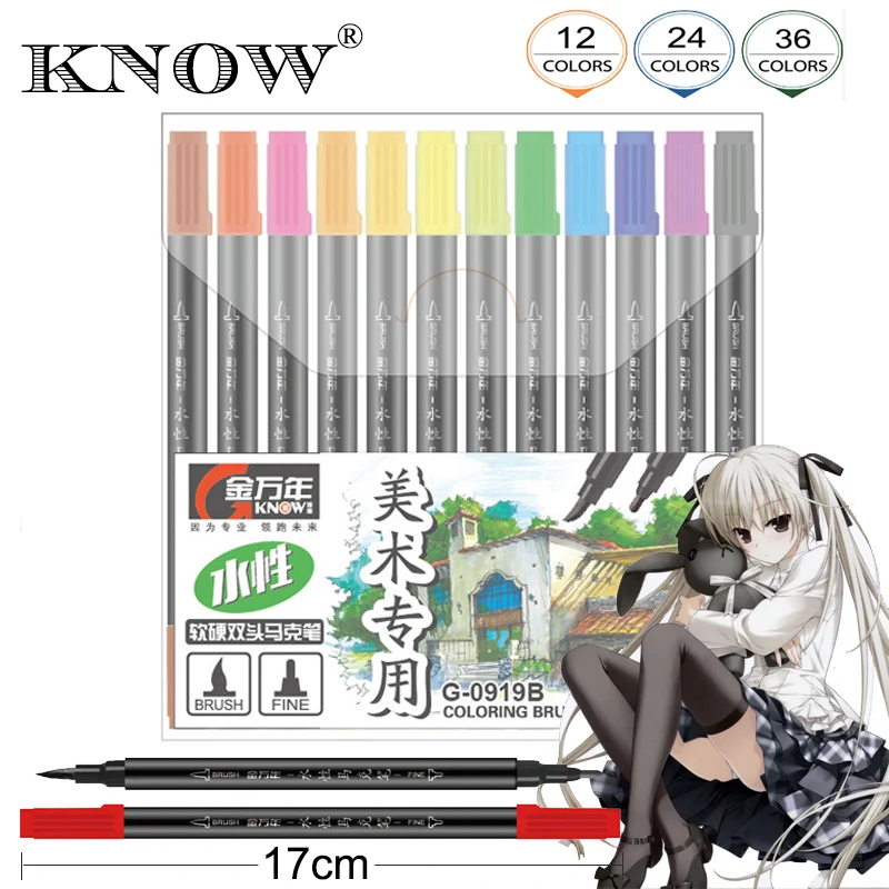 KNOW 36 colors Dual Head Sketch Art Markers pen Set Sketch Manga Drawing Markers Design Brush Pen For Stationery School Supplies