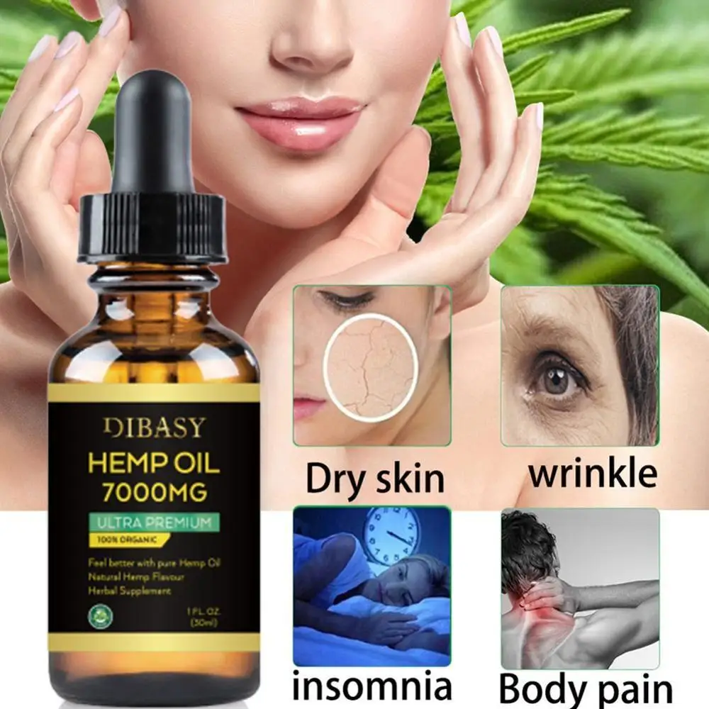 

High Quality 30ml Organic Essential Oils Hemp Seed Oil 7000MG Herbal Drops Relieve Stress Oil Facial Body Skin Care Help Sleep