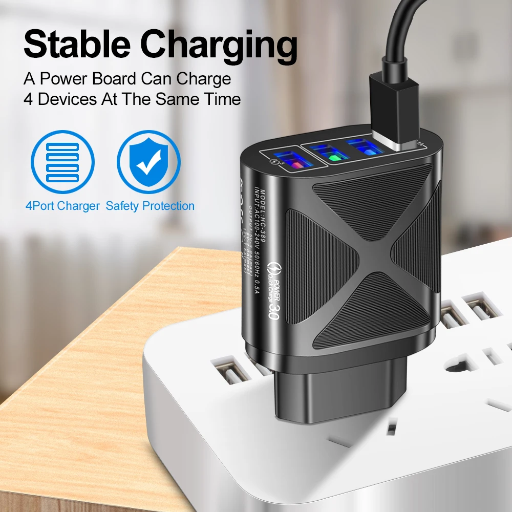usb c fast charge 48W USB Charger 4 Port Quick Charge QC 3.0 Wall Travel Phone Fast Charging For Samsung Xiaomi mi 11 EU US UK Plug Adapter 65 watt fast charger