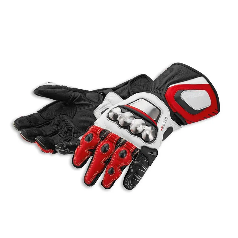 

Super Moto Metal Full Leather Gloves For Ducati Titanium Alloy Motorcycle Racing Long Gloves Guantes Motorbike GP Gloves