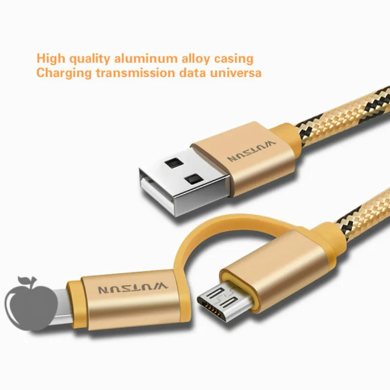 2 в 1 USB кабель для iPhone 8X7 6 6S Plus 5 5S iPad iPod 8pin Micro USB кабель для быстрой зарядки нейлоновый провод