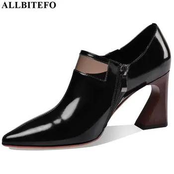 

ALLBITEFO fashion sexy women heels natural genuine leather high heel shoes elegant spring autumn thick heel high heels