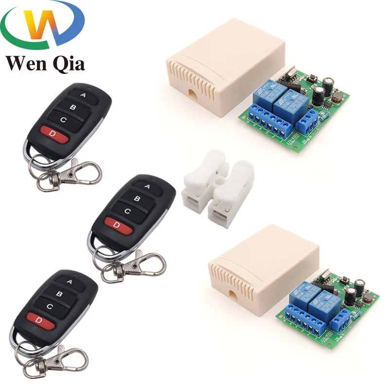 

Wenqia 433 Wireless Remote Control Switch AC 100V-220V 10A 2200W 2CH 2 gangs Receiver and Transmitter for light/ Electric door