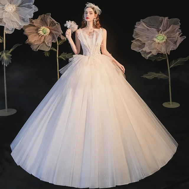 HLF23 2021 White Luxury Wedding Dress Designs Bridal Bridal Gown Vestidos De Novia Baratos Con Envio Gratis Gelinlik 2