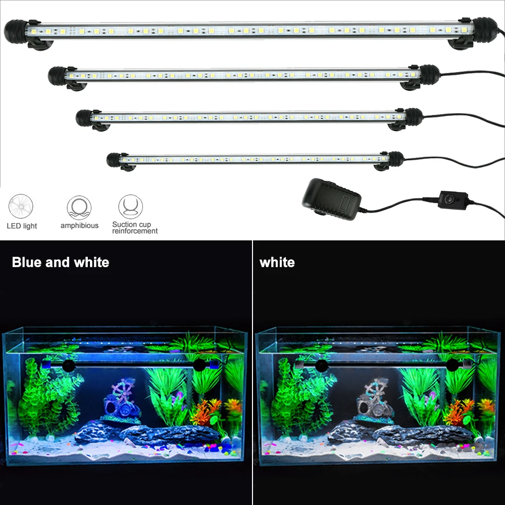 

Waterproof LED Aquarium Lights Fish Tank Light Bar Blue/White 19/29/39/49CM Submersible Underwater Clip Lamp Aquatic Decor EU/US