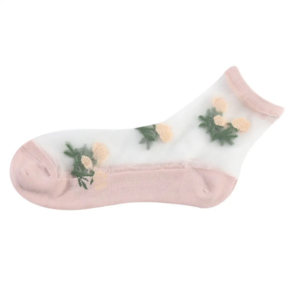 1 пара ажурных женских носков с розами кружевные мягкие удобные прозрачные шелковые эластичные сетчатые вязаные прозрачные носки с оборкой