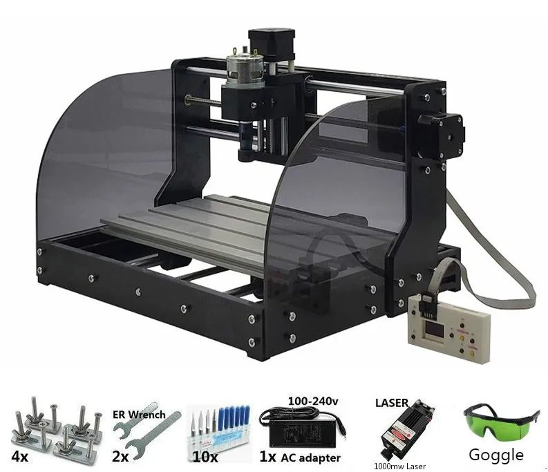 CNC 3018 PRO лазерный гравированное дерево фрезерный станок с ЧПУ GRBL ER11 Хобби DIY гравировальный станок для дерева PCB ПВХ Мини CNC3018 гравер - Цвет: with 1000mw laser