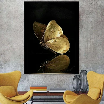 

Golden Butterfly Canvas Painting Abstract Posters Prints Quadros Wall Art Picture Decorations For Living Room Home Decor Cuadros