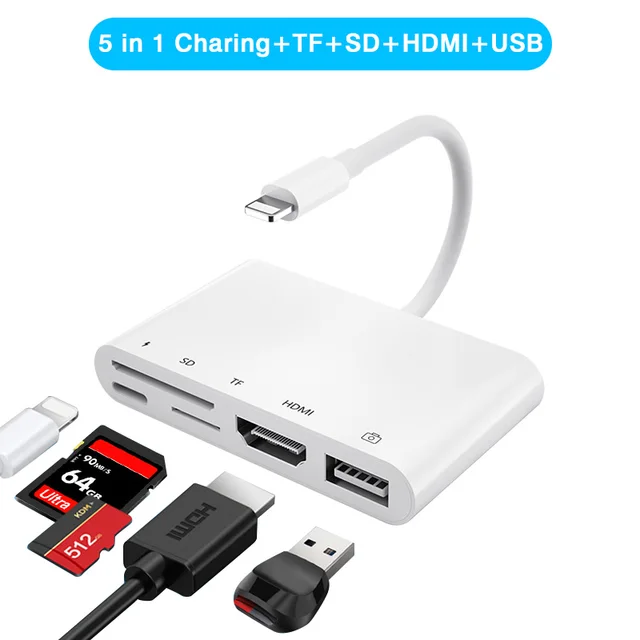 Adaptador Lightning P/ iPhone iPad Hdmi Usb Micro Sd + Carga