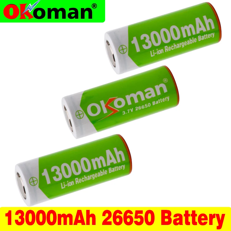 2pcs Okoman 26650 Batterie 3.7v 13000mAh LI-ION Akku