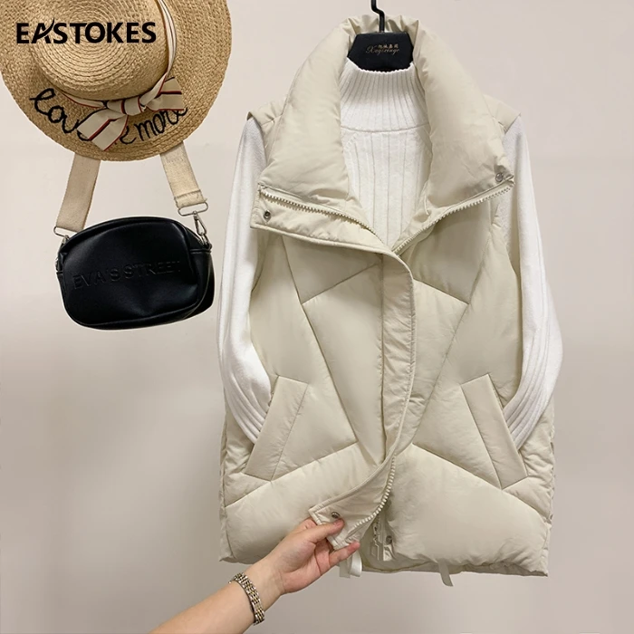 Eastokes зимние женские жилеты со стоячим воротником, новинка, короткий жилет с хлопковой подкладкой, куртка без рукавов, женский жилет с капюшоном, жилет