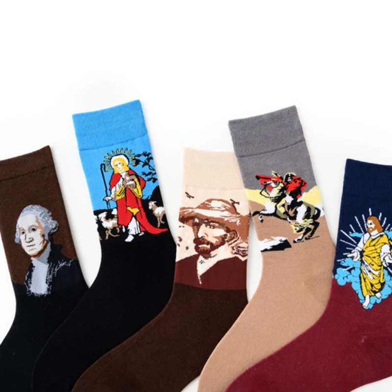 Men Women Art Painting Pattern Cotton Socks Skateboard Harajuku Funny Crew Socks Streetwear Hip Hop Socks QW