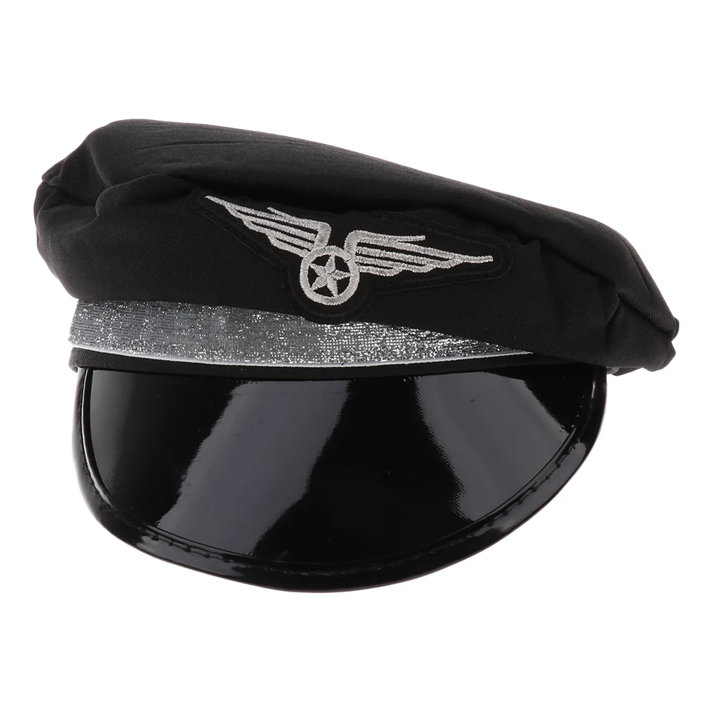 4 pcs Festival Party Mens Airline Pilot Officer Suit Costumes Halloween Role Play Short Sleeve Bodysuit Hat Tie and Belt