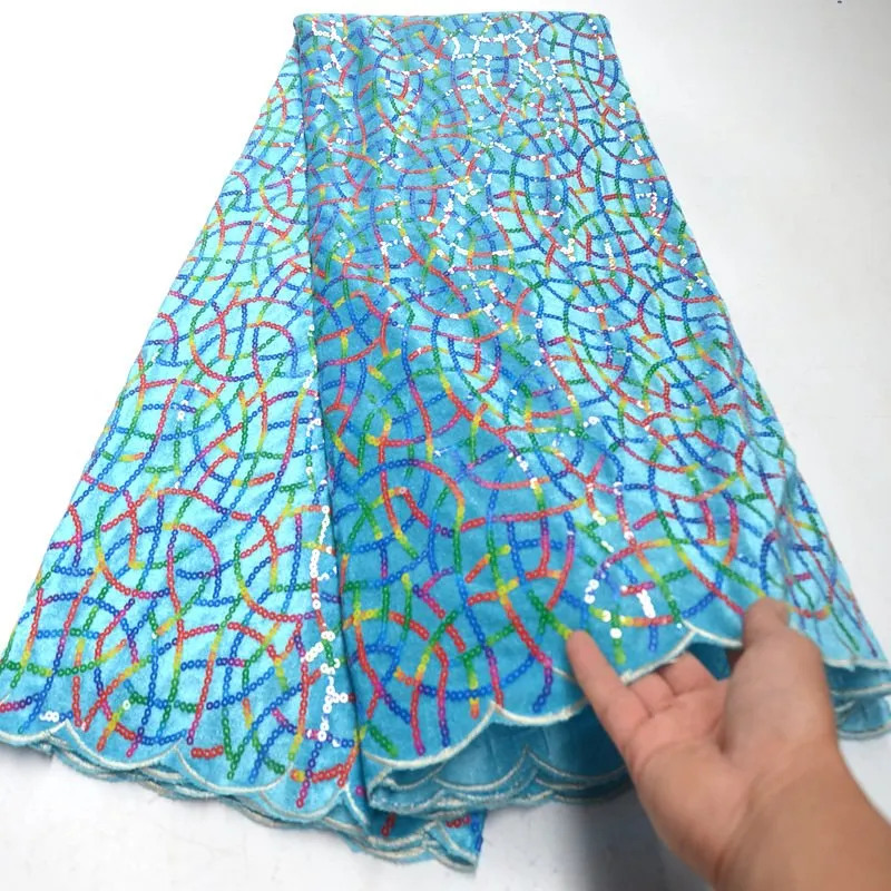 

2019 high quality French sequins net lace multicolors sequins soft Elastic African velvet tulle mesh lace fabric for women DG400