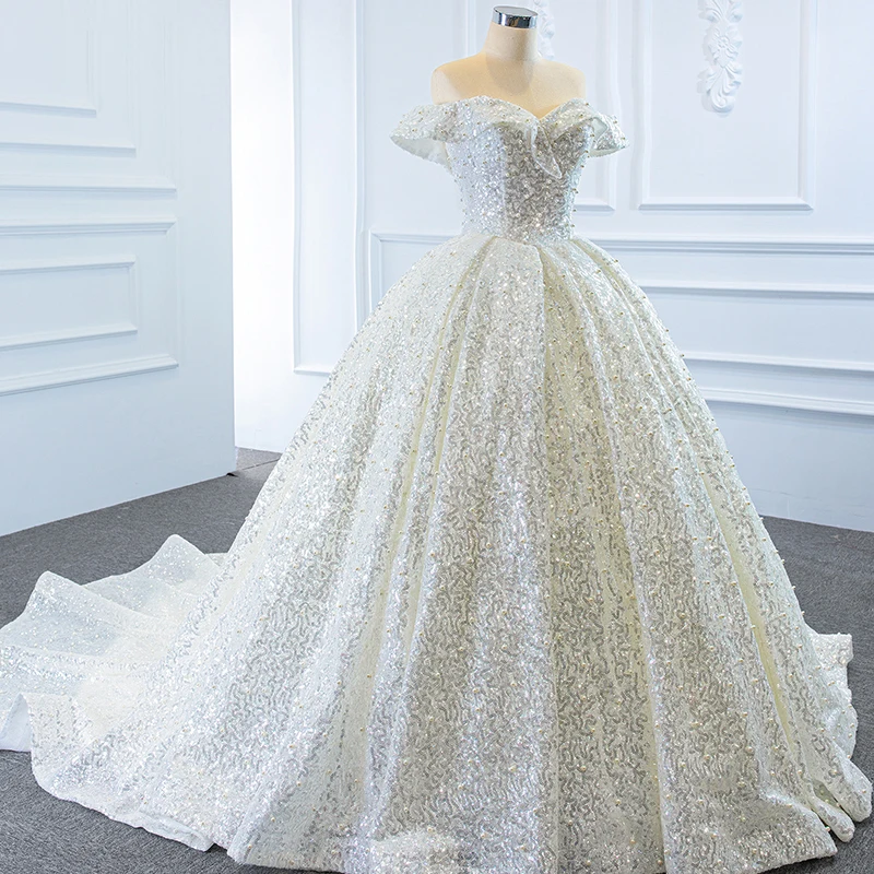 J66942 Jancember Sparkly Princess Wedding Dress Sweetheart Off The Shoulder Sequined Vestidos De Noiva 2020 5