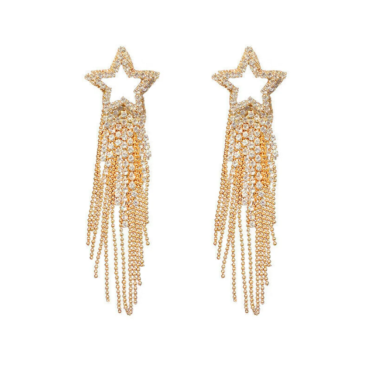 Women Crystal Rhinestone Star Long Tassel Drop Dangle Stud Earrings Jewelry Gift