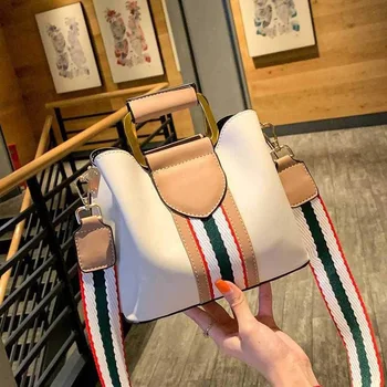 

2020 new fashion Korean lady's shoulder bag crossbar wide shoulder strap color contrast small square bag more fresh women's bag