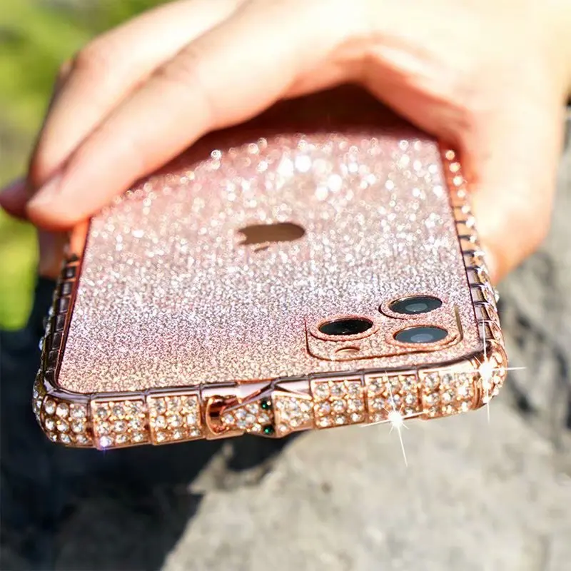 iPhone Case Glitter Diamond Frame Bling Snake Rhinestone Bumper for iPhone 15 14 13 12 11 XS MAX XR 7 8 Plus