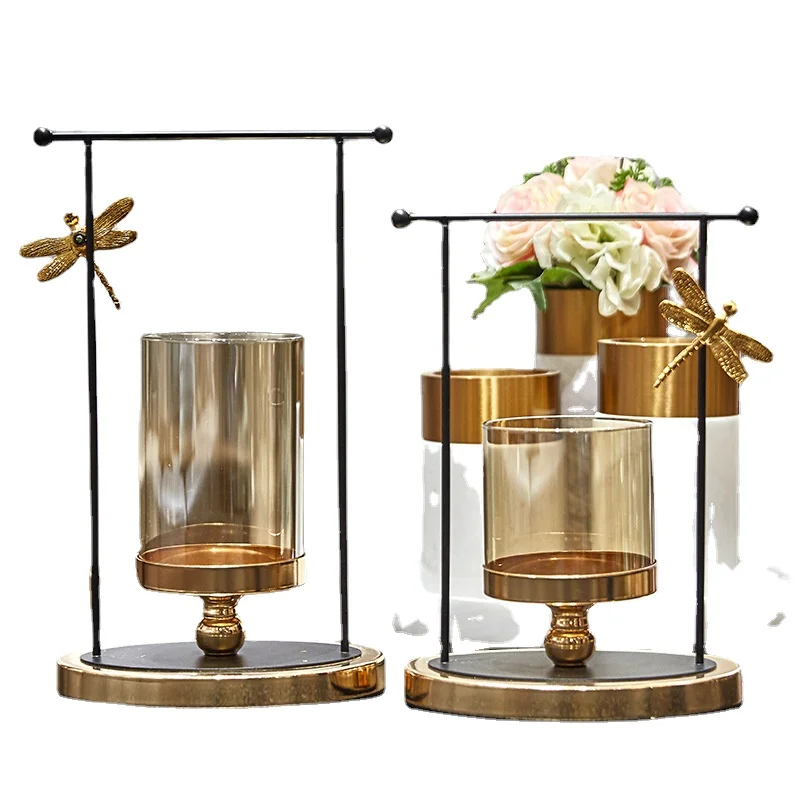 

Garden Decoration Outdoor Metal Candle Holders Glass Cup Wedding Vases for Table Decorations Desktop Ornaments Bougeoir Mariage