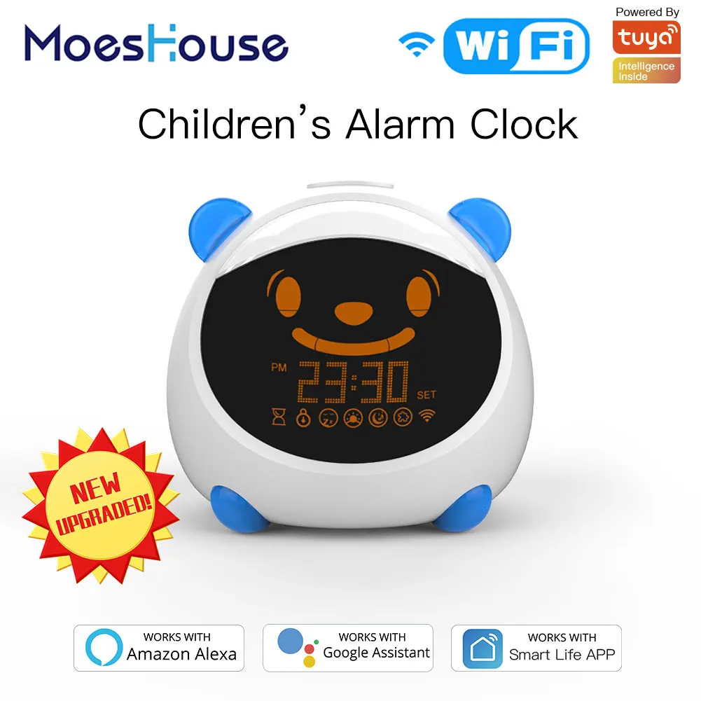 

WiFi Smart Kids' Alarm Sleep Trainer Clock Light Sound Expression Smart Life Tuya App Voice Control with Alexa Google Home