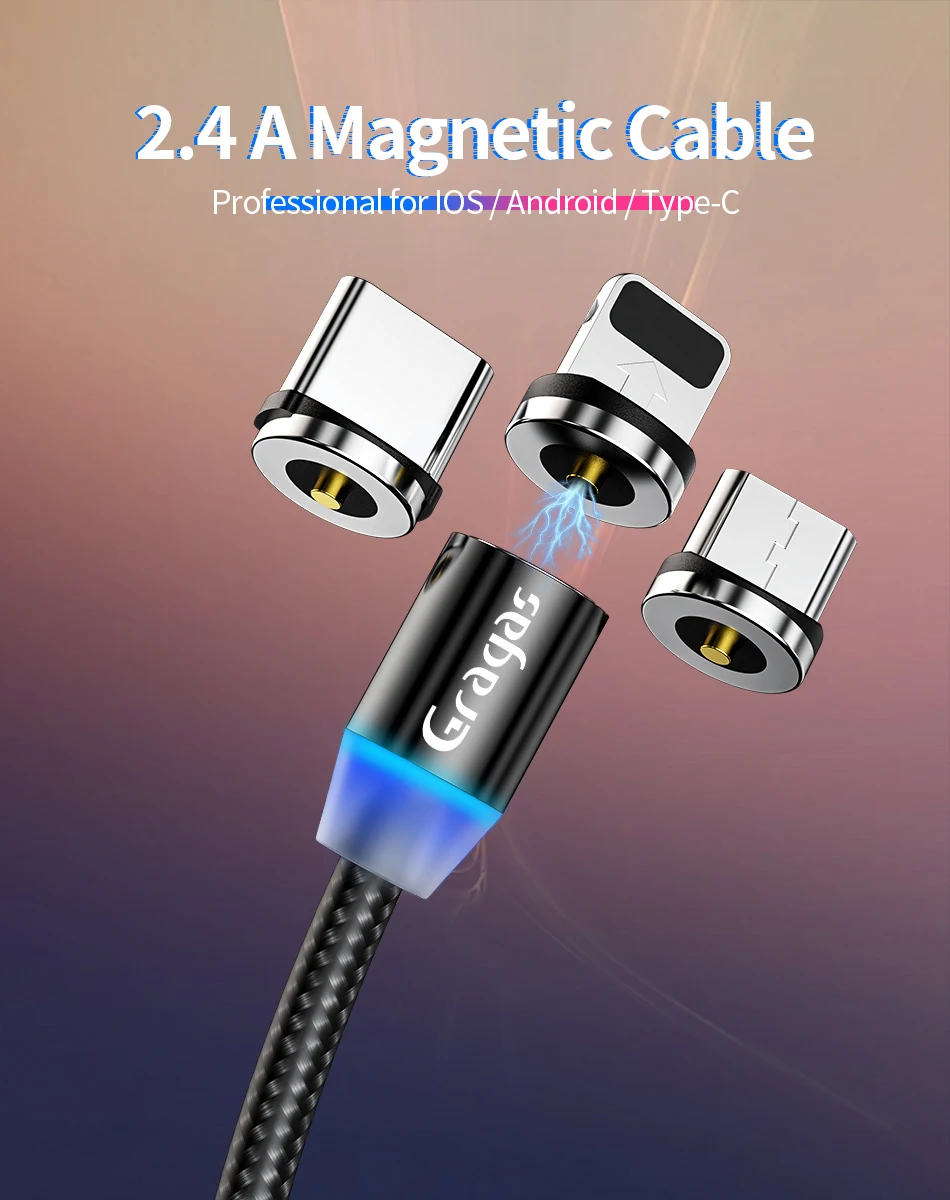 Магнитный кабель Gragas Micro USB кабель для iPhone samsung мобильный телефон Быстрая зарядка USB C кабель Магнитная Зарядка usb type C кабель