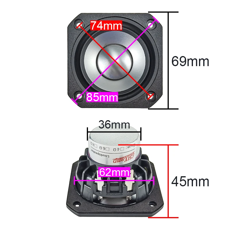 Quadrada de Neodímio com Alcance Cone de Alumínio Bobina de Voz Pinça Total Polegadas Anodizado 25 Núcleos Meio Grave 103hz 20w 2.5 - Image 2