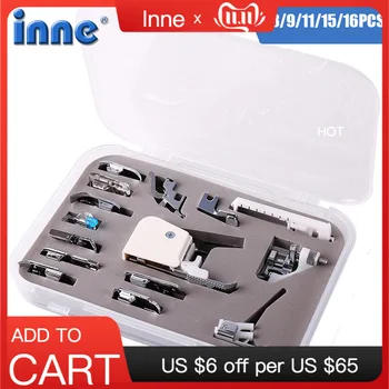 

INNE 7/8/9/11/15/16Pcs Sewing Accessories Presser Foot Household Machine Parts Rolled Hem Press Feet Ruffler Singer Brother DIY