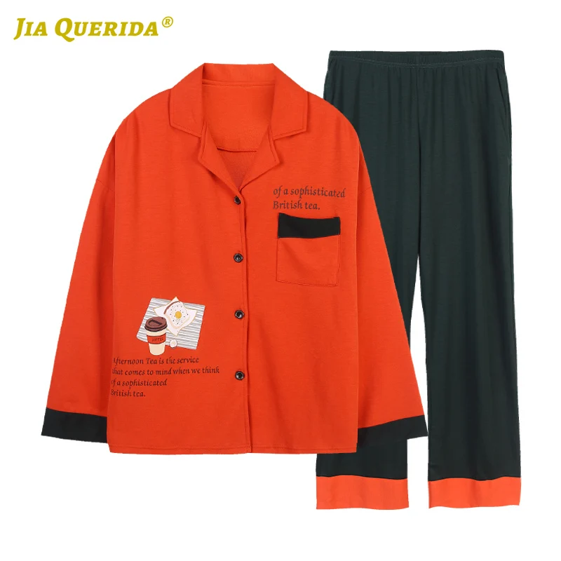 

New Front Pocket Turn Down Collar Pajamas Set Homesuit Homeclothes Fashion Style Casual Style Long Sleeve Long Pants Sleepwear