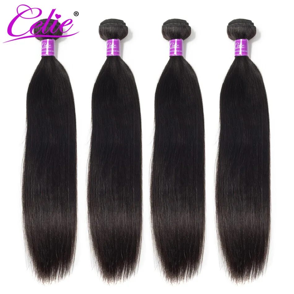 Celie Hair Bundles Peruvian Straight Hair 4 Bundles Remy Human Extension 10-30 Inch Peruvian Weave