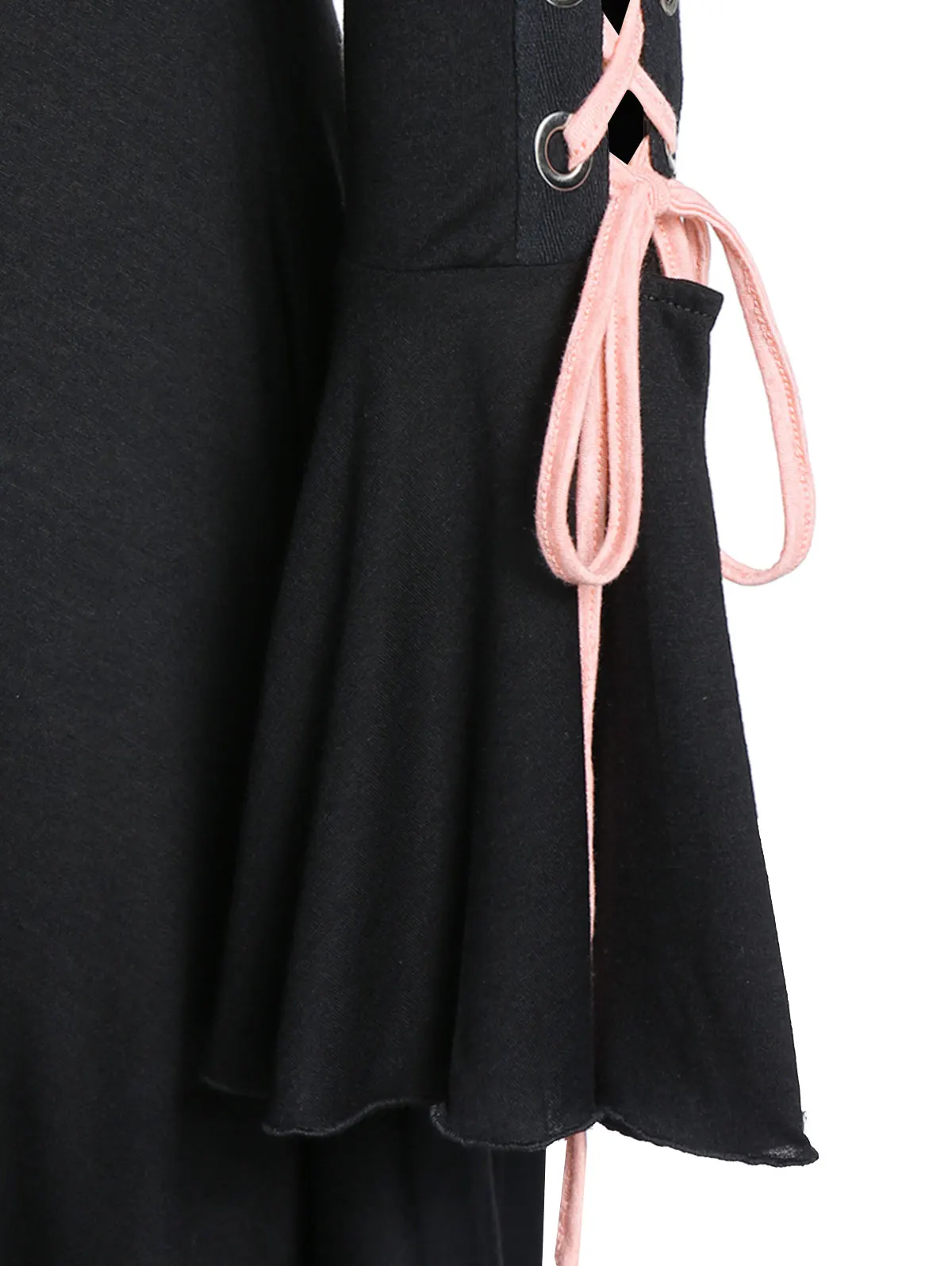 ROSEGAL Plus Size Hooded Women Lace Up Handkerchief Halloween Coat Pleated A-Line Long Gothic Trenc