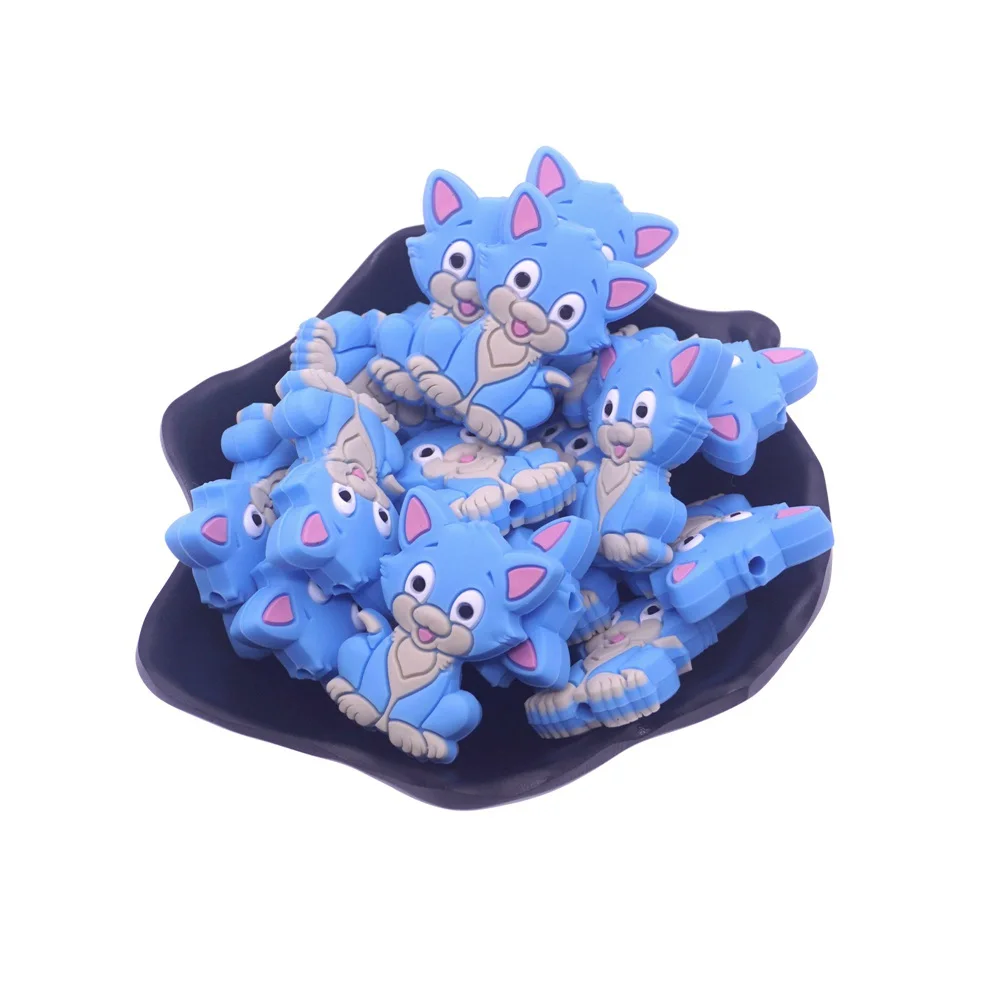 Blue 20 шт. силиконовые бусины кошка для DIY детские животные мультфильм жевательный успокоитель сенсорные ювелирные изделия прорезыватель Игрушка аксессуары - Цвет: Blue