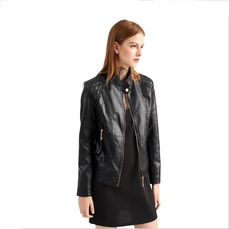 New spring and autumn women's leather jackets European American large size stand-up collar PU jacket | Женская одежда