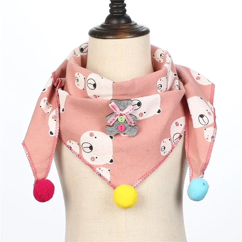 New Spring Autumn Girls Triangle Scarves Cotton and Linen Bibs Boys Girls Scarf Bibs Toddler Children Neck Wear Baby Scarf - Цвет: pink big bear