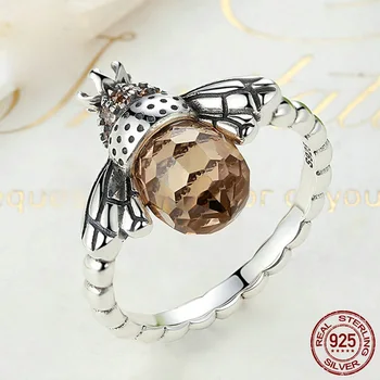 

100% Authentic Orange Wing Animal Bee Finger Ring for Woman Sterling Jewelry