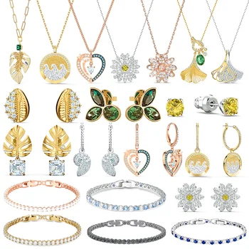 

High Quality Original SWAN Earrings Bracelet Necklace with Original Engraved Fashion Elegant Woman Buddha daisy set Jewelry