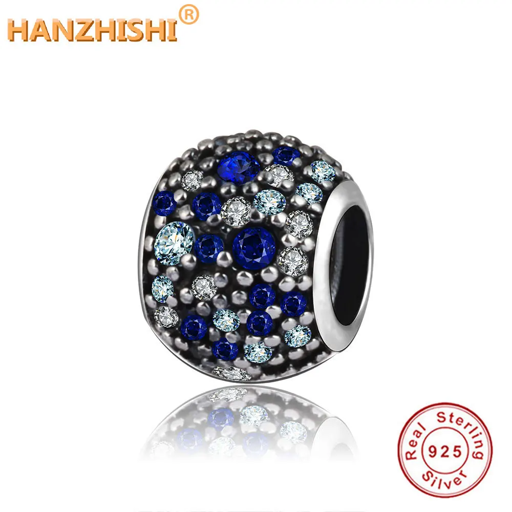 Sparkling Pave Ball Sky Ocean Blue Mosaic Charm Mix Color CZ Fits pandora Bracelet 100% 925 Sterling Silver Beads DIY Jewelry | Украшения и