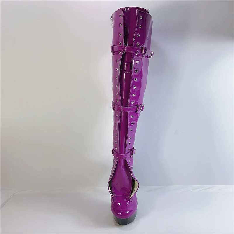 Purple Performance Shoes with 15cm Round Toe Super High (8cm-up) Thin Heels Fits True to Size, Take Your Normal Size Platform PU