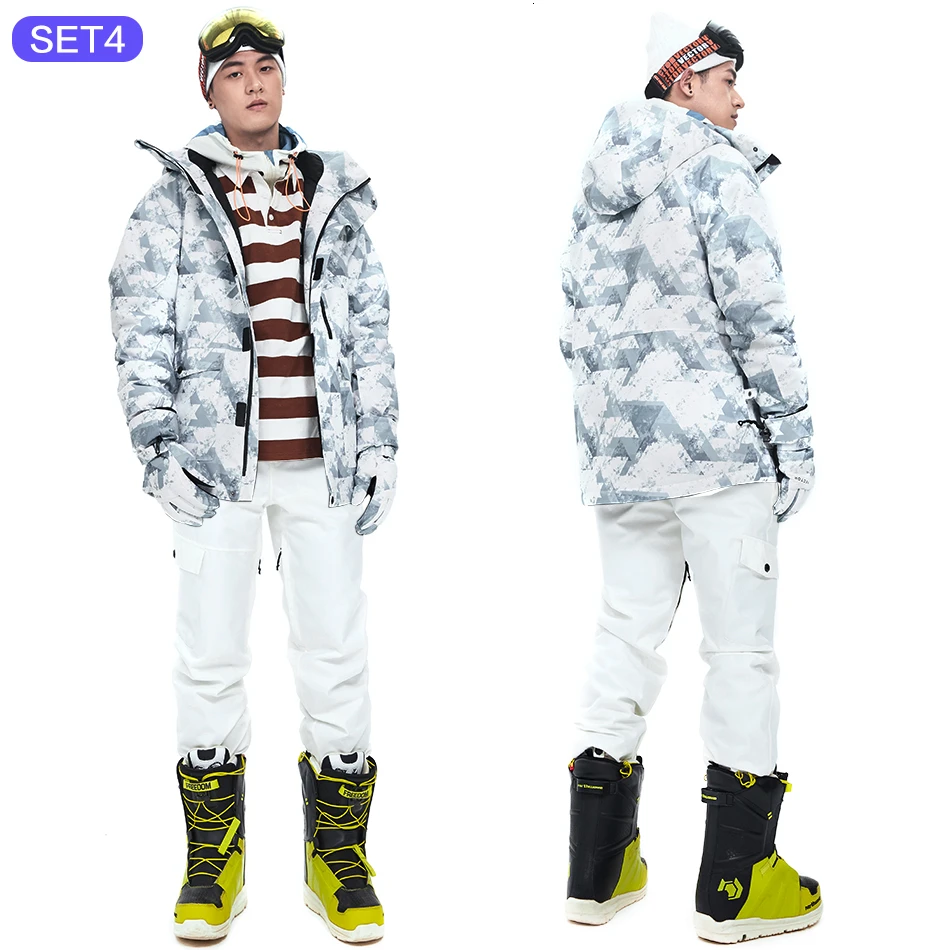 Очень большой размер Толстый Лыжный комплект одежды для сноуборда зимний спортивный теплый водонепроницаемый ветрозащитный - Цвет: Men Set 1
