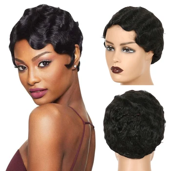 

Tinashe Beauty Short Finger Wave Wigs Bob Wigs For Woman Glueless Wig Natural Red Brown Color Synthetic Hair Wig Mommy Wig