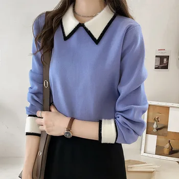 

Doll collar sweater women's head new temperament fashion color matching knit bottoming shirt women