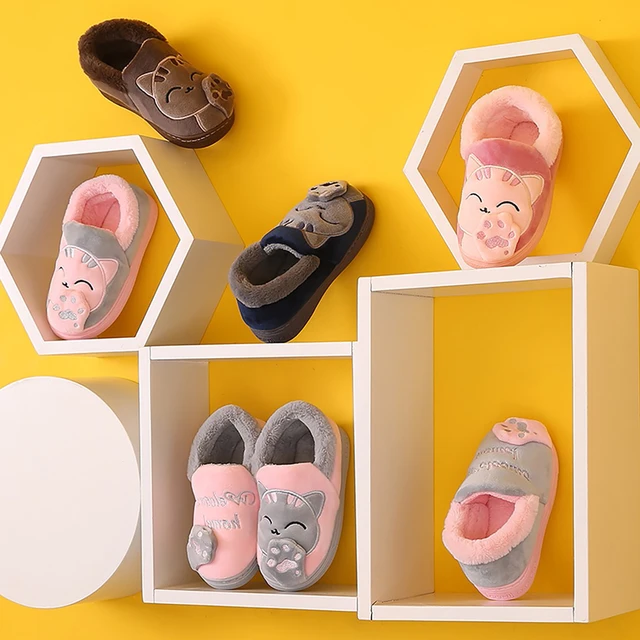 Chaussons de dessin animé chat pour enfants, chaussures d