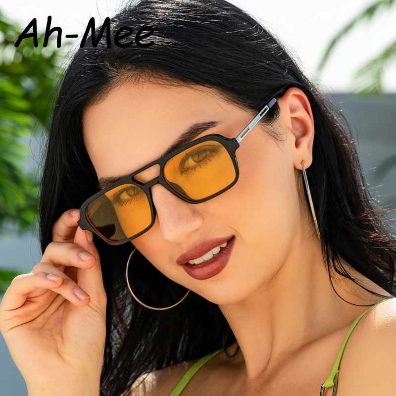 Gafas de sol cuadradas a la moda para hombre y mujer, de unisex marca Punk con montura pequeña, amarillas, Retro, doble haz, de Metal, UV400 - AliExpress Accesorios para