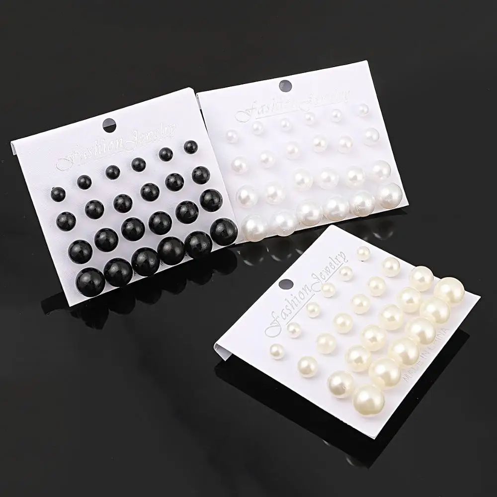 

12Pairs/Set Fashion White Simulated Pearl Ball Stud Earrings Set For Women Mujer Wedding Bride Jewelry Bijoux Brincos Pendientes